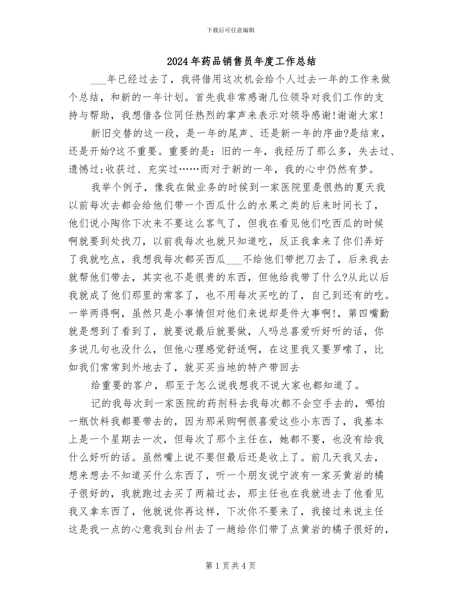 2024年药品销售员年度工作总结_第1页