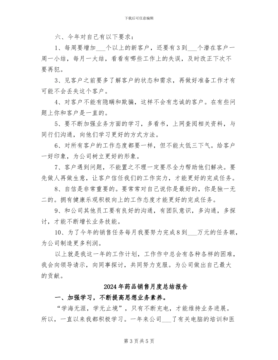 2024年药品销售月度工作总结_第3页