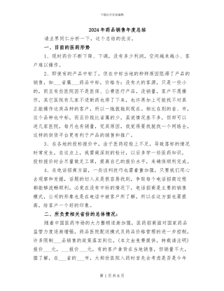 2024年药品销售年度总结