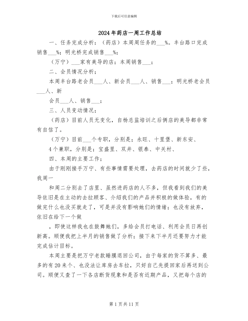 2024年药店一周工作总结_第1页