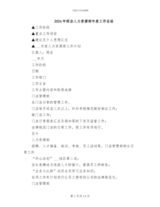 2024年药店人力资源部年度工作总结