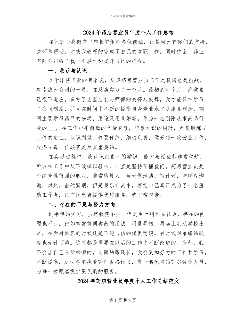 2024年药店营业员年度个人工作总结_第1页