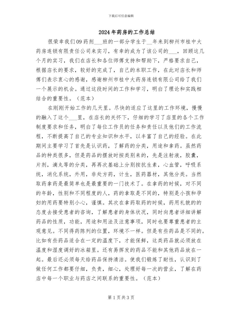2024年药房的工作总结_第1页
