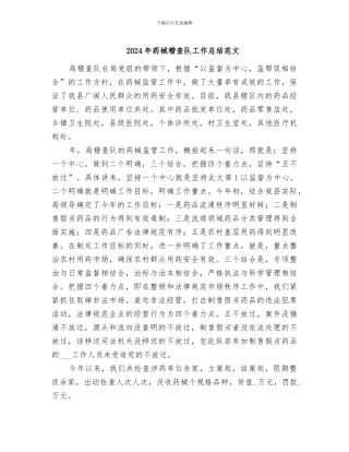 2024年药械稽查队工作总结范文