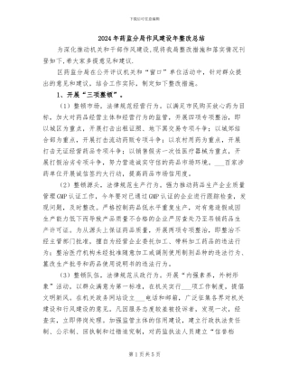2024年药监分局作风建设年整改总结