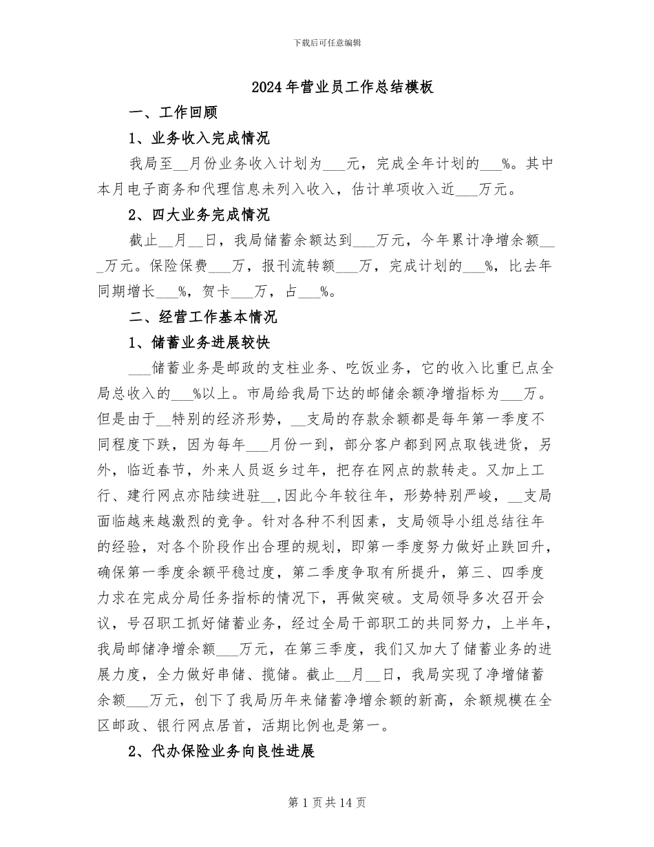 2024年营业员工作总结模板_第1页