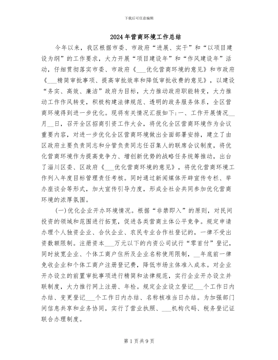2024年营商环境工作总结_第1页