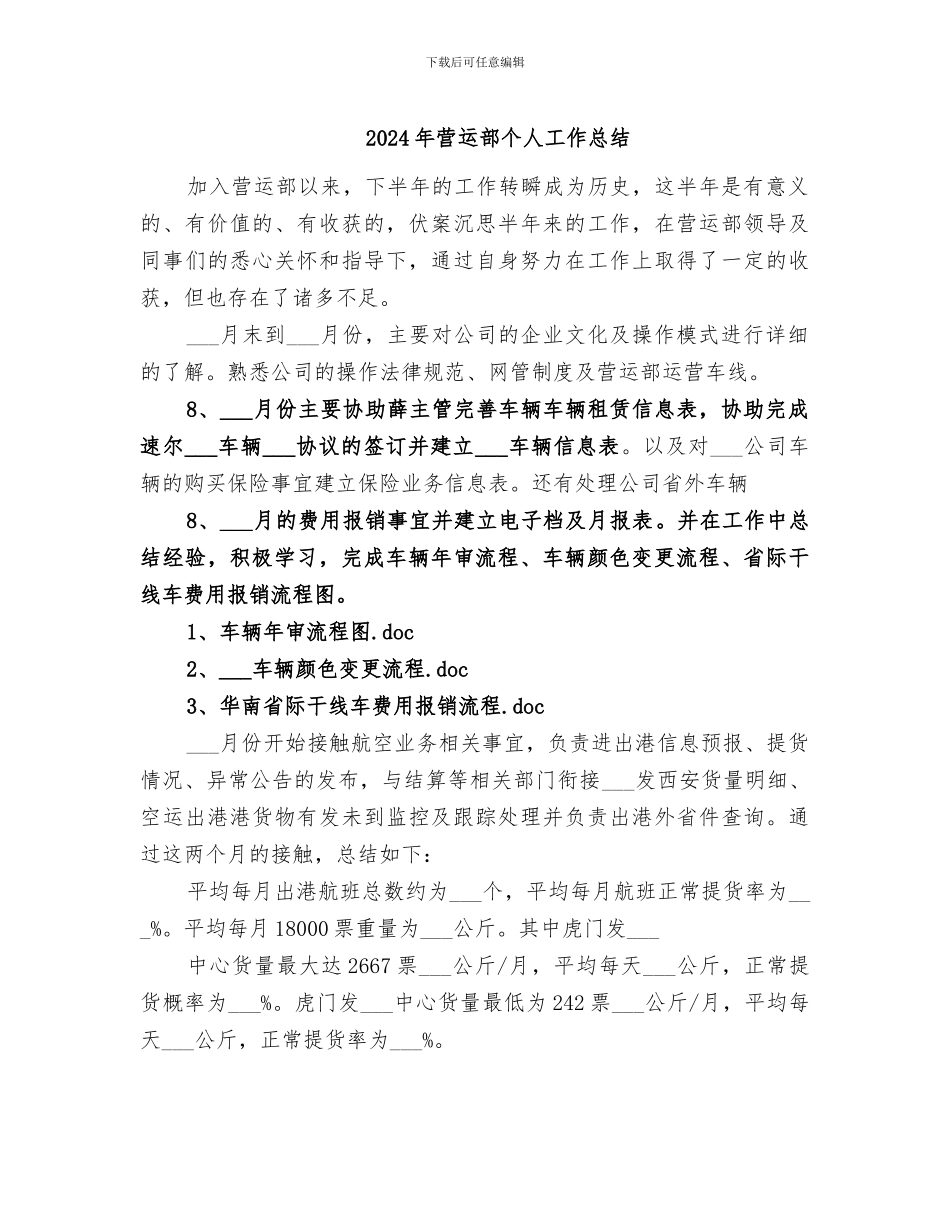 2024年营运部个人工作总结_第1页