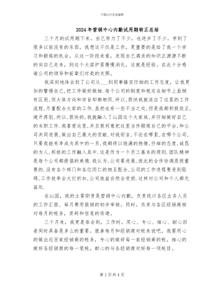 2024年营销中心内勤试用期转正总结