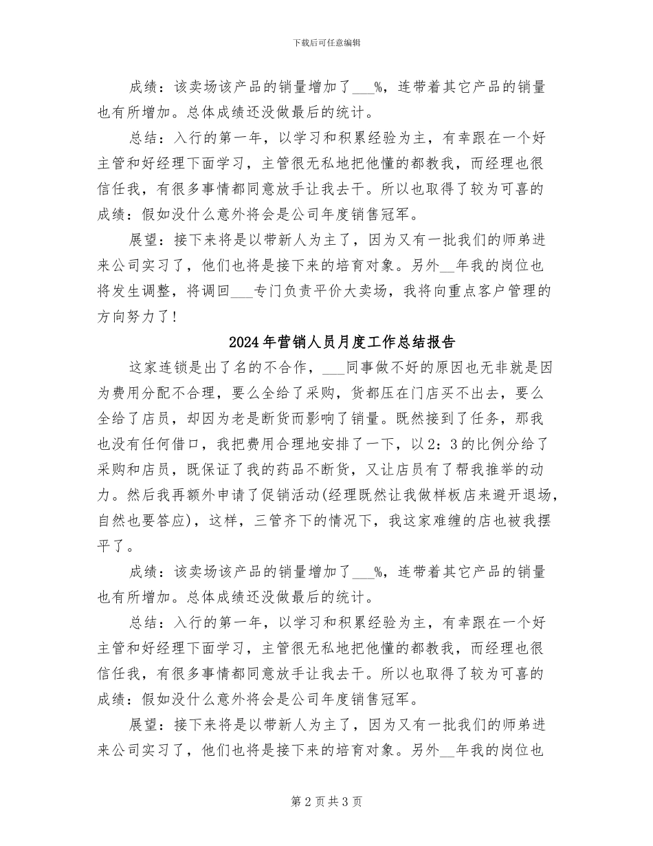 2024年营销人员月度工作总结_第2页