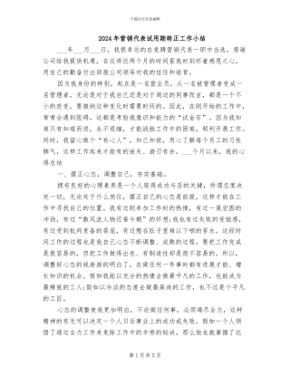 2024年营销代表试用期转正工作小结