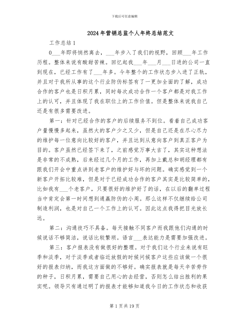 2024年营销总监个人年终总结范文_第1页