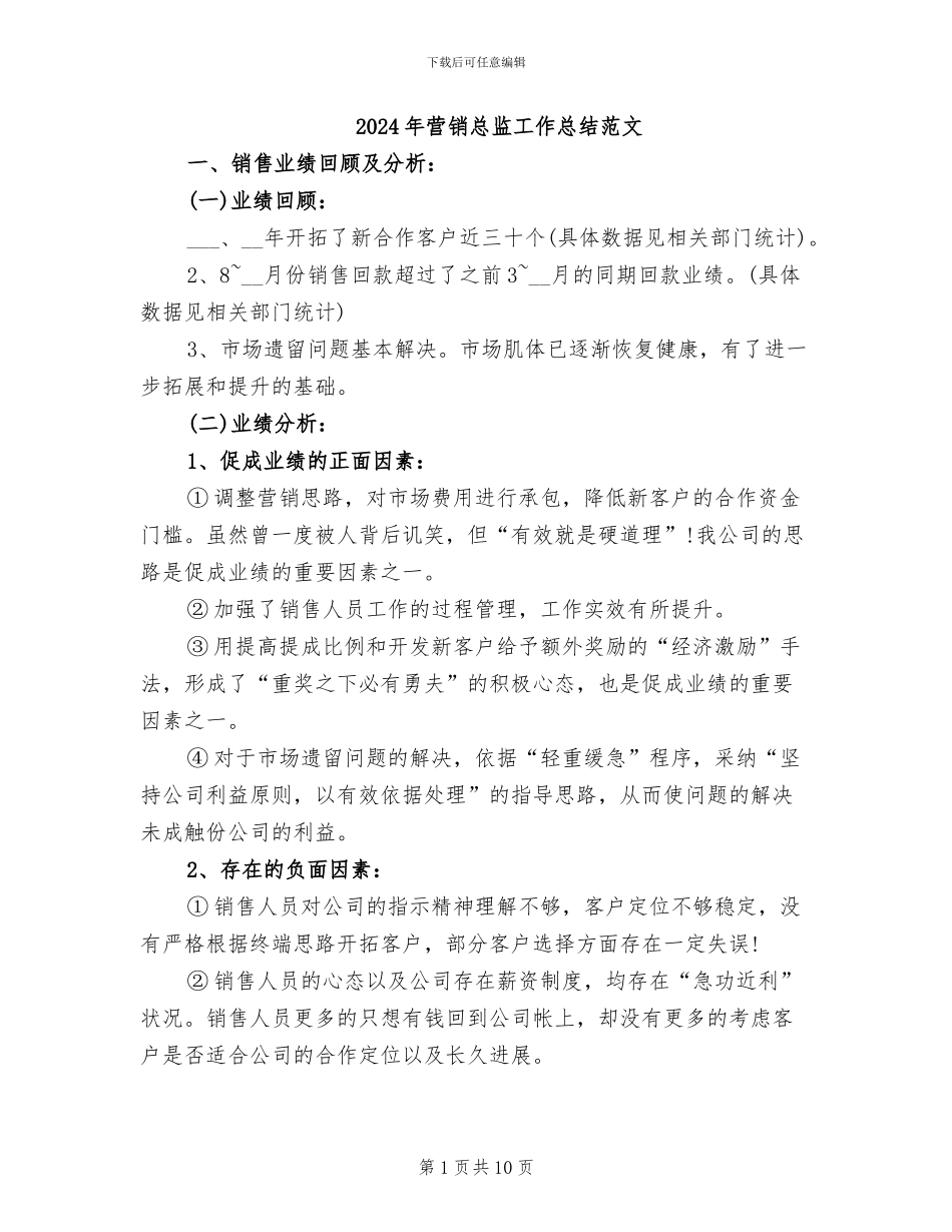 2024年营销总监工作总结范文_第1页