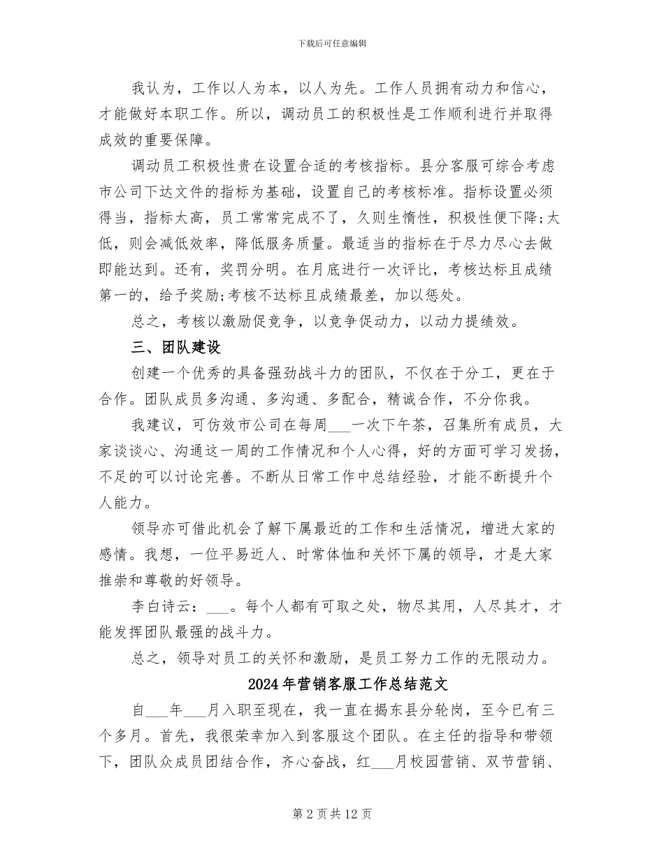 2024年营销客服工作总结_第2页