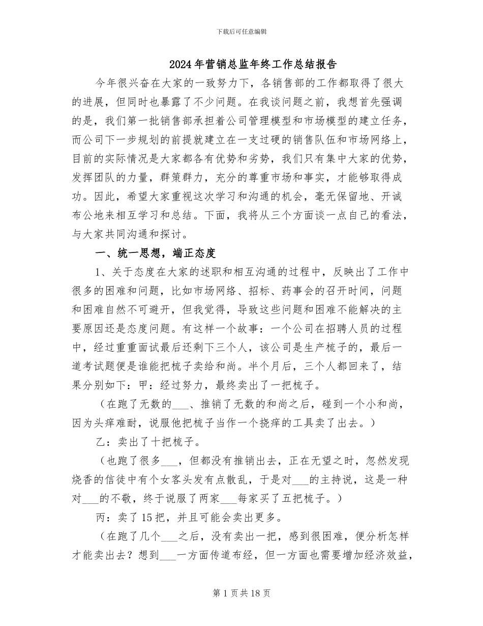 2024年营销总监年终工作总结报告_第1页