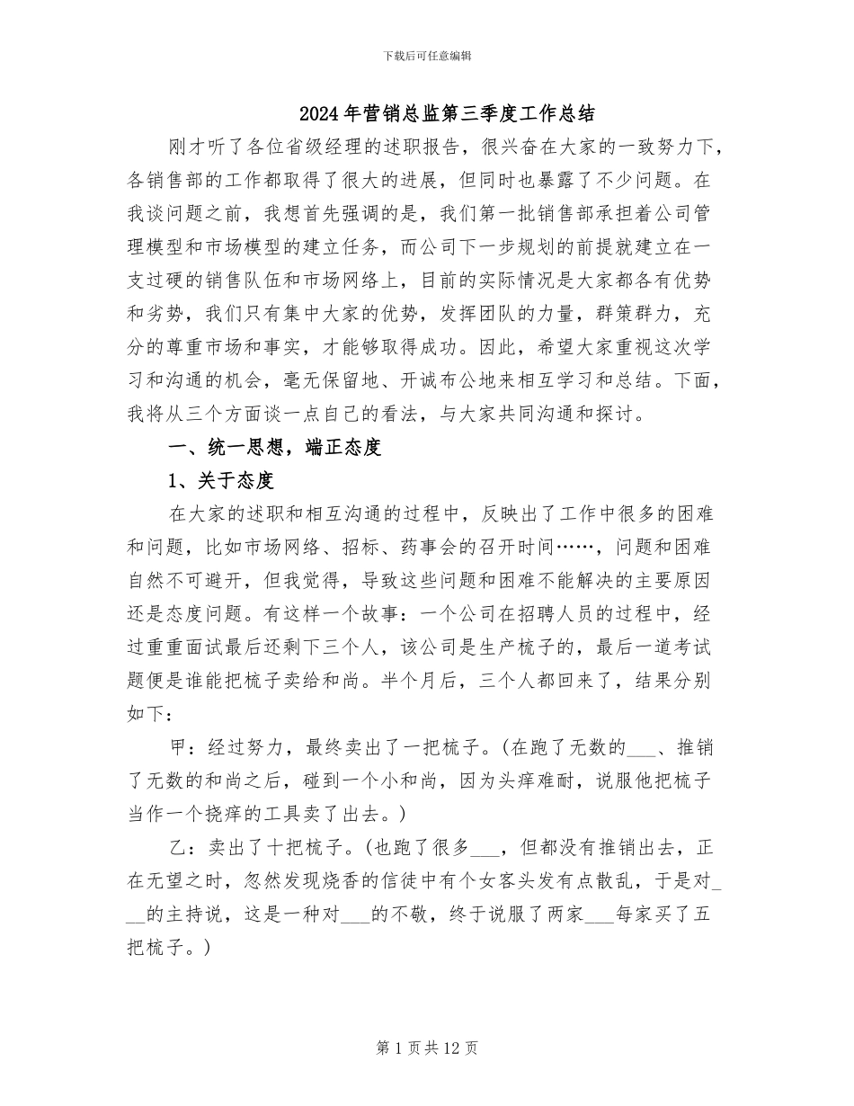 2024年营销总监第三季度工作总结_第1页