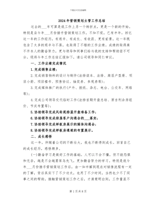 2024年营销策划主管工作总结