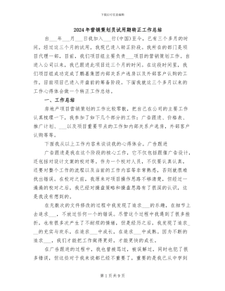 2024年营销策划员试用期转正工作总结