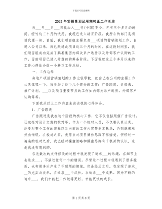 2024年营销策划试用期转正工作总结