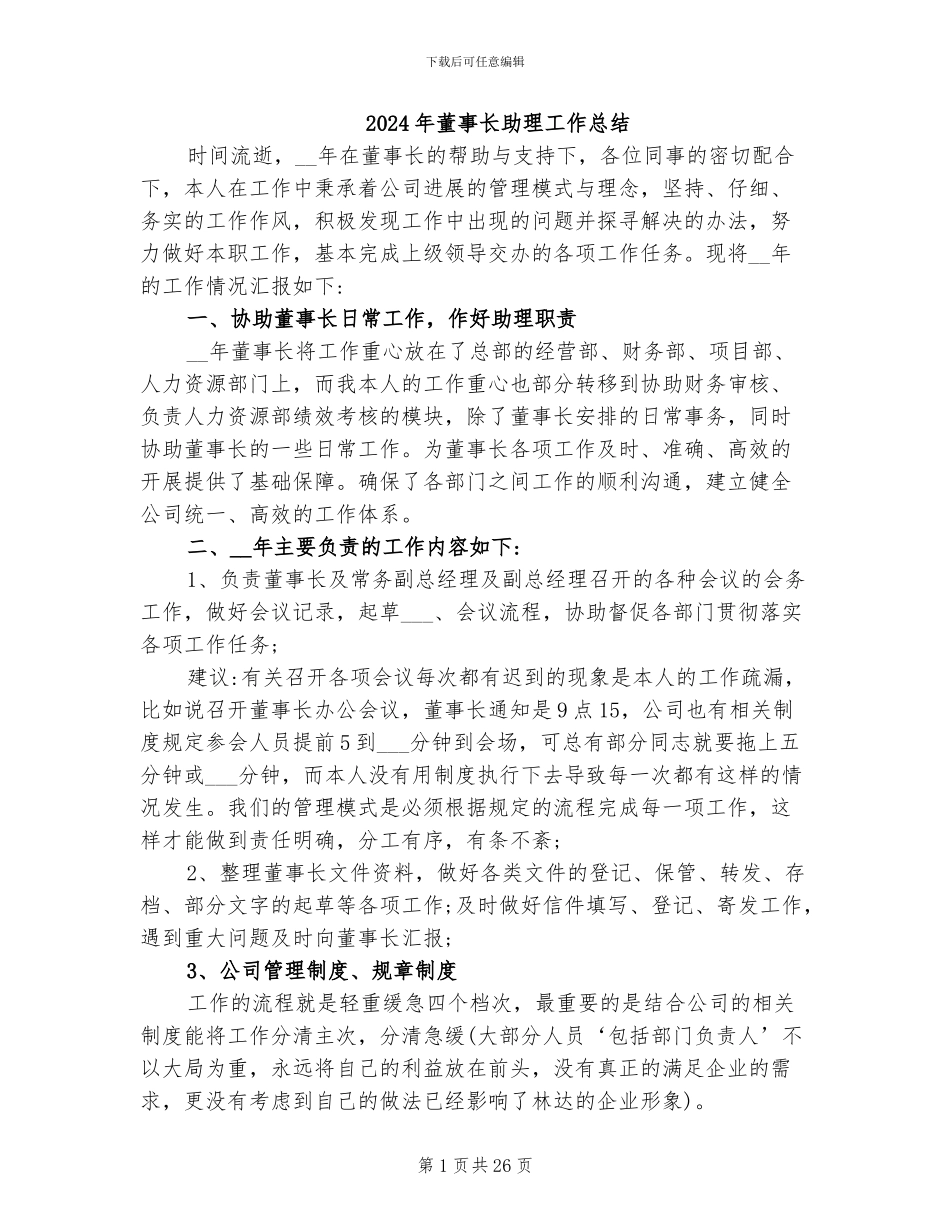 2024年董事长助理工作总结_第1页