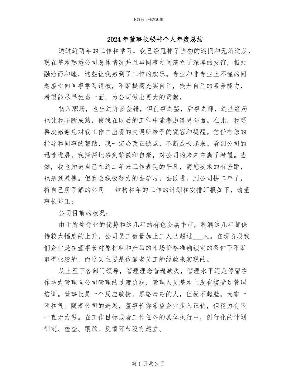 2024年董事长秘书个人年度总结_第1页