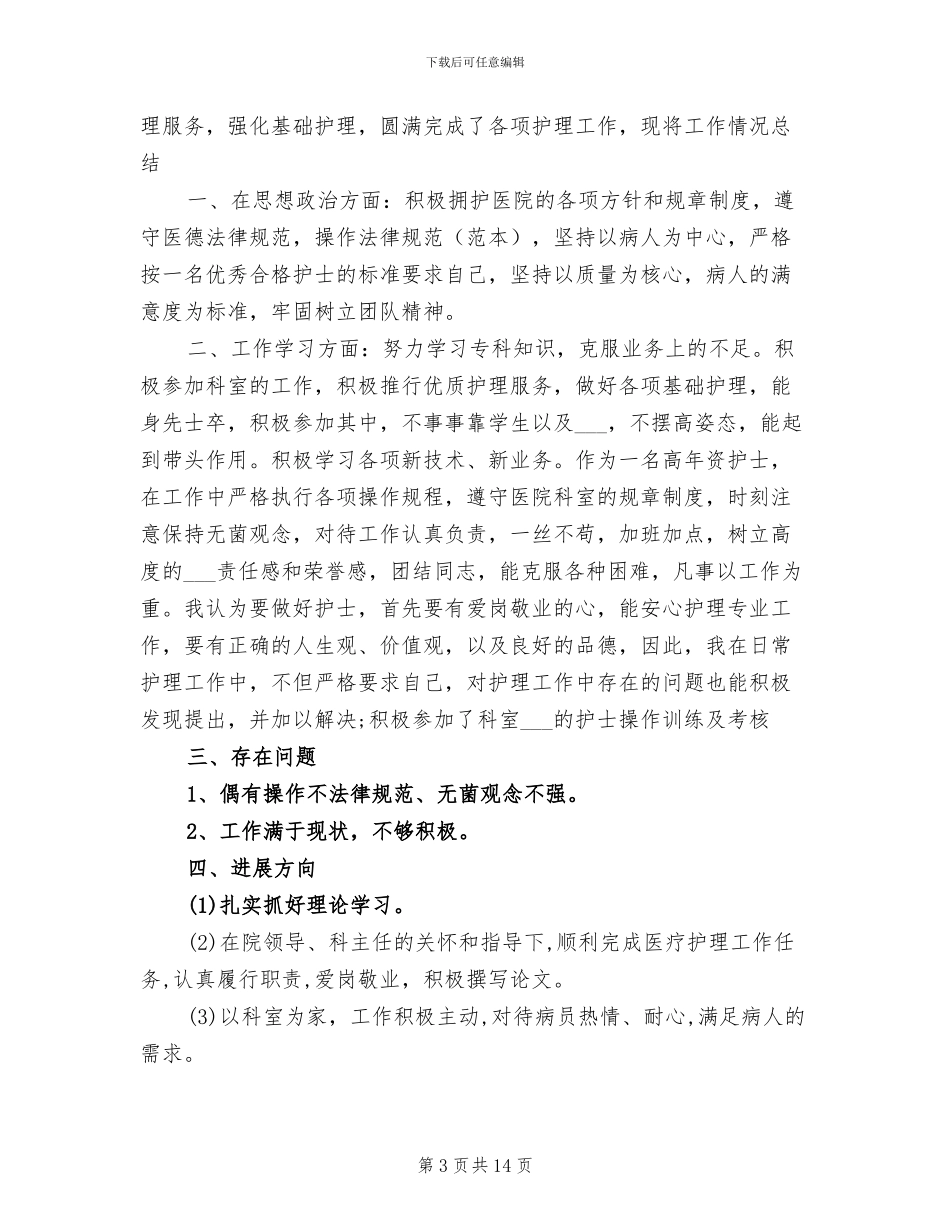 2024年血液科护士工作总结_第3页