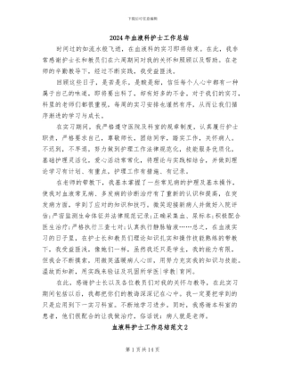 2024年血液科护士工作总结