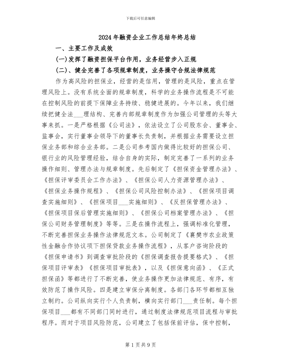 2024年融资企业工作总结年终总结_第1页