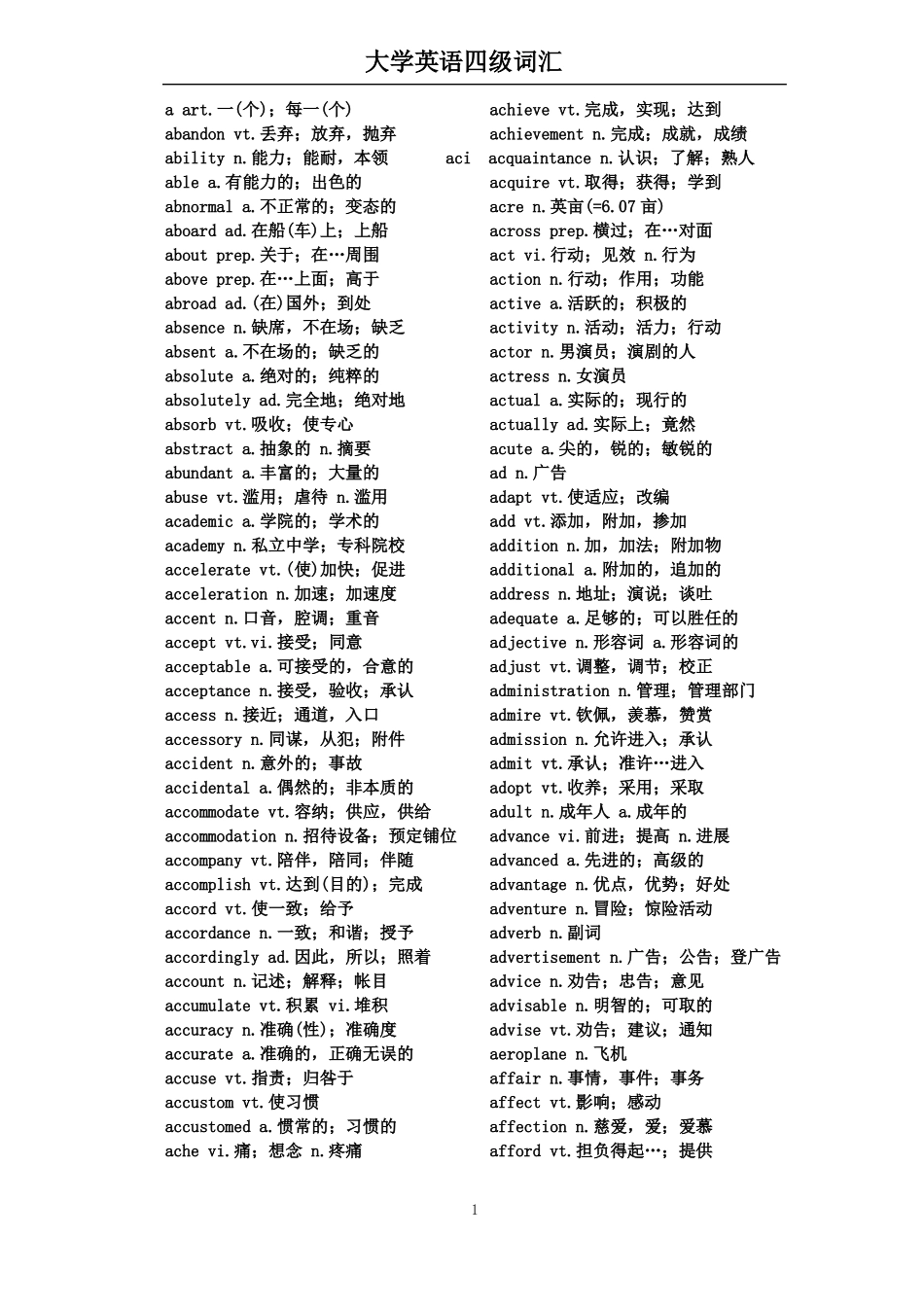 大学英语四级词汇_第1页