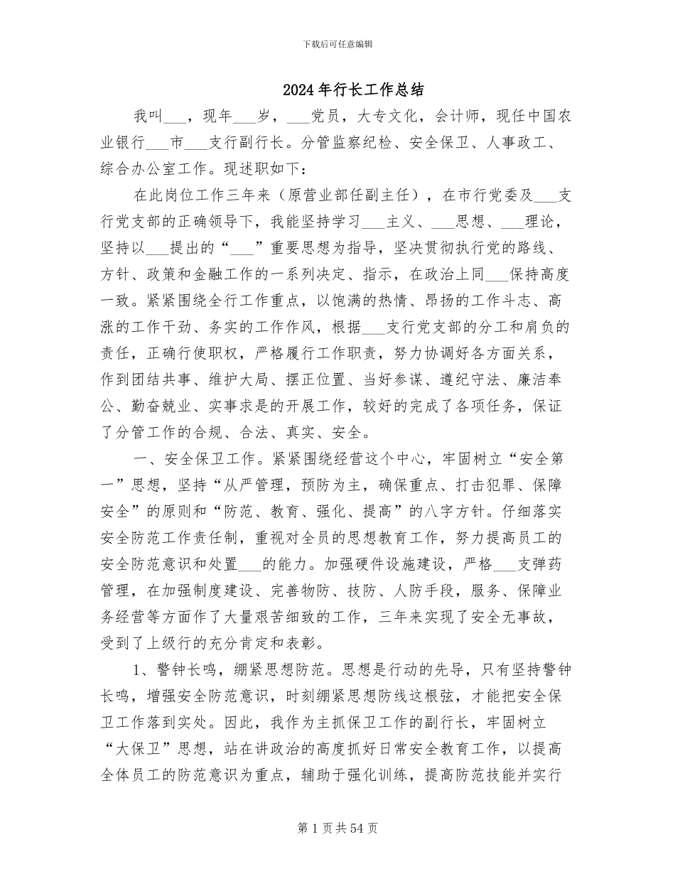 2024年行长工作总结_第1页