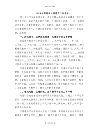 2024年街道农村指导员工作总结