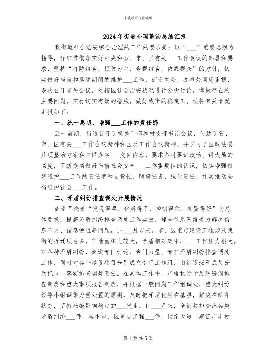 2024年街道合理整治总结汇报_第1页