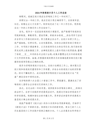 2024年街道统计员个人工作总结