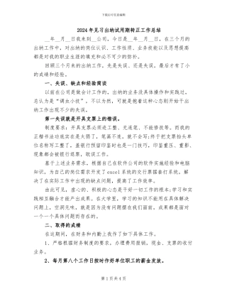 2024年见习出纳试用期转正工作总结