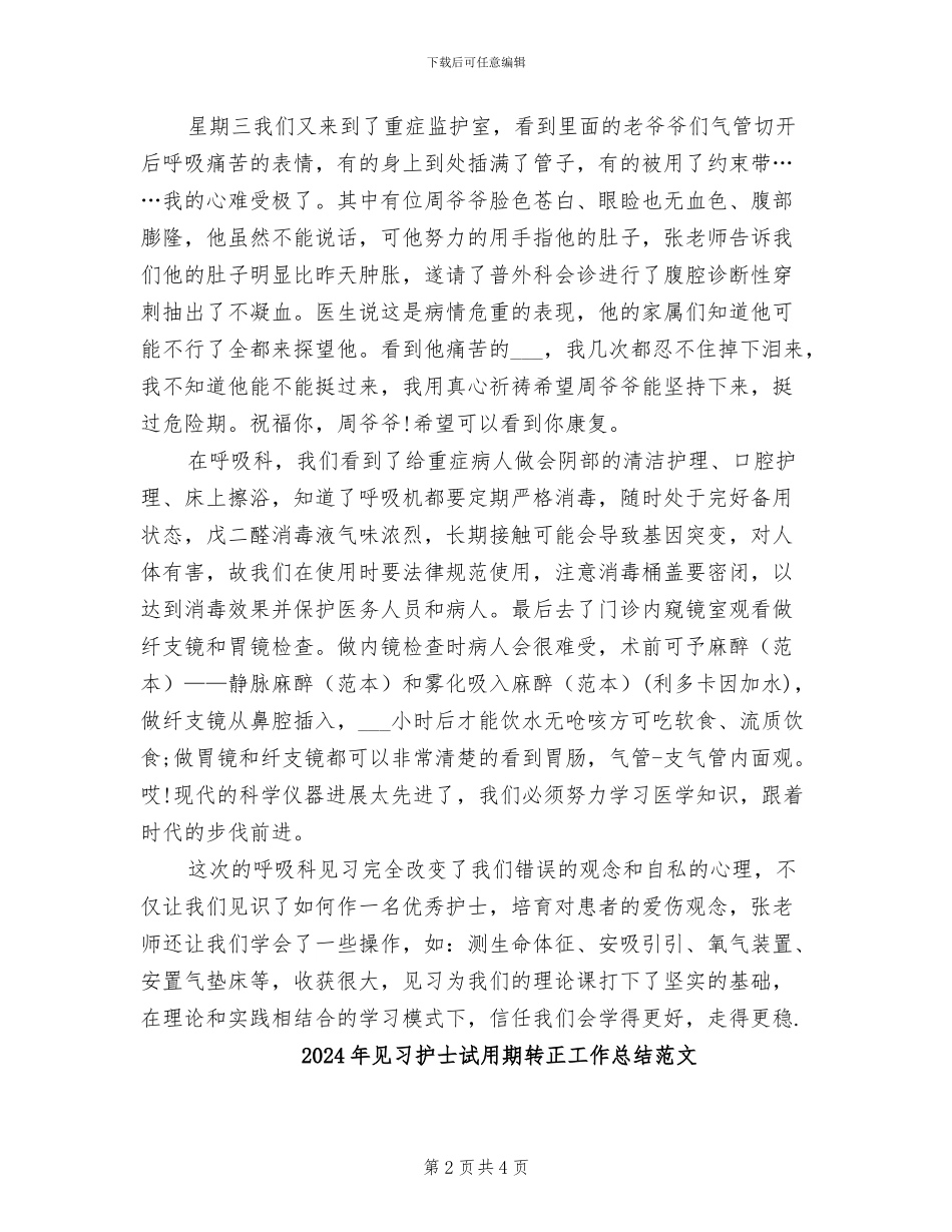 2024年见习护士试用期转正工作总结_第2页