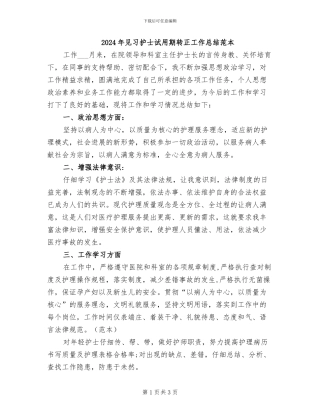 2024年见习护士试用期转正工作总结范本