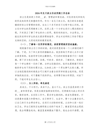 2024年见习班主任试用期工作总结