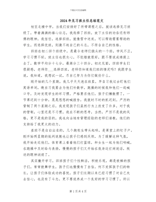 2024年见习班主任总结范文