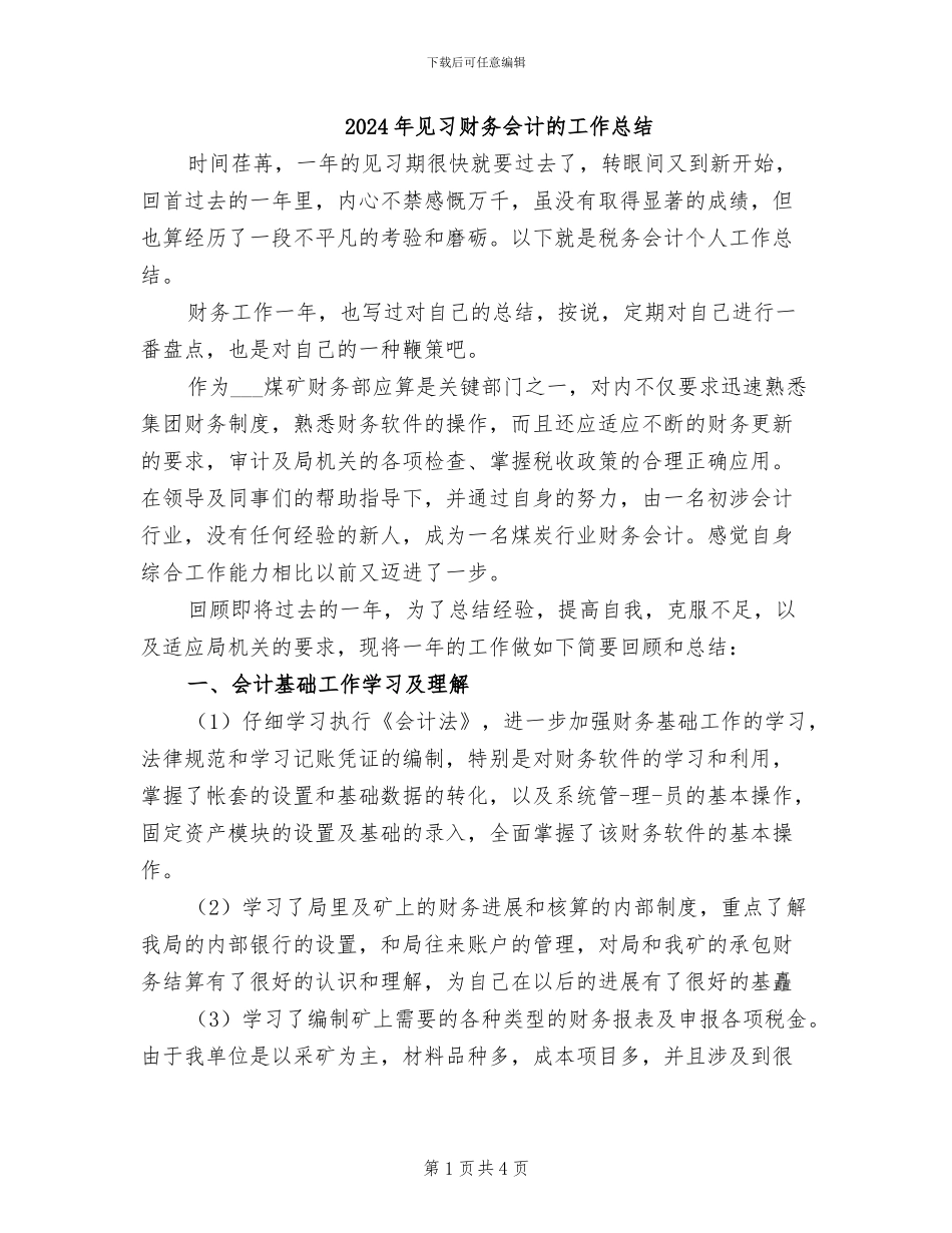 2024年见习财务会计的工作总结_第1页