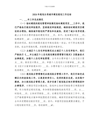 2024年规划分局城市建设规划工作总结