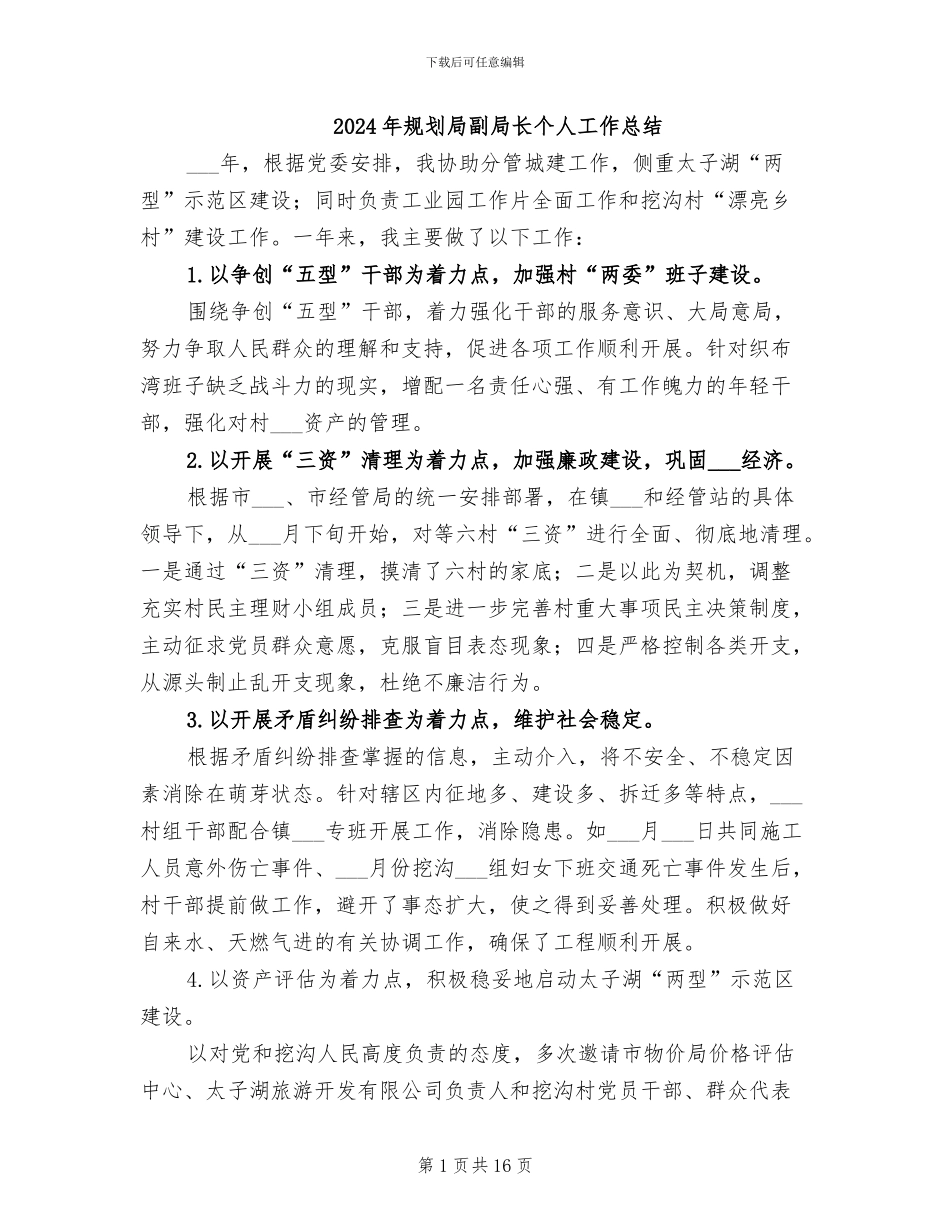 2024年规划局副局长个人工作总结_第1页