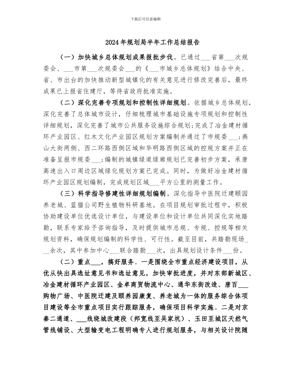 2024年规划局半年工作总结报告_第1页