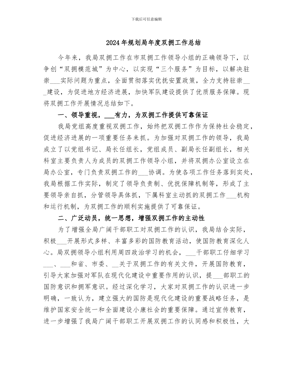 2024年规划局年度双拥工作总结_第1页