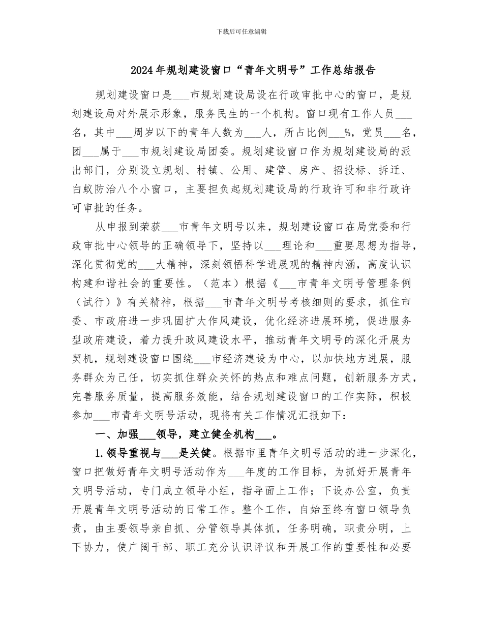 2024年规划建设窗口“青年文明号”工作总结报告_第1页