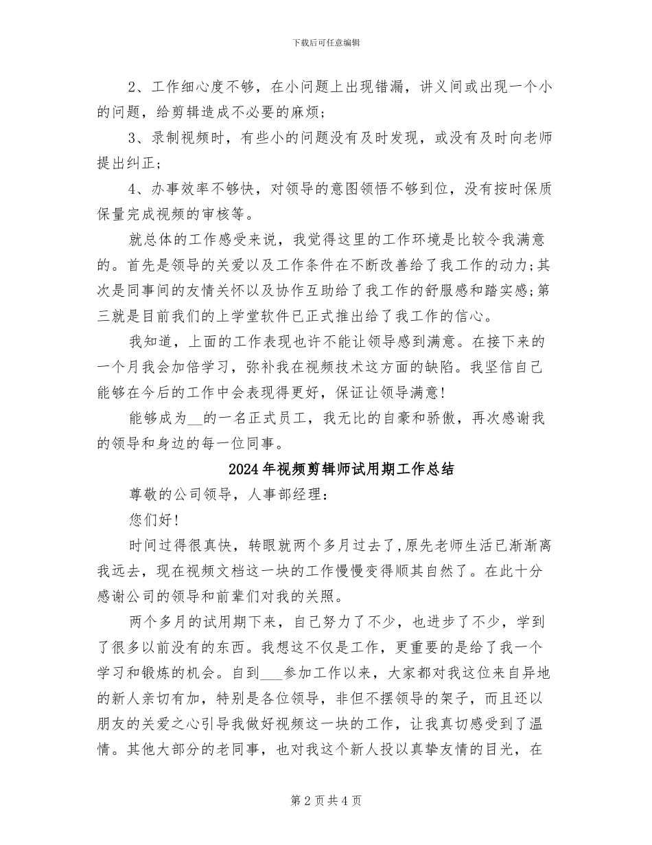 2024年视频剪辑员试用期工作总结_第2页