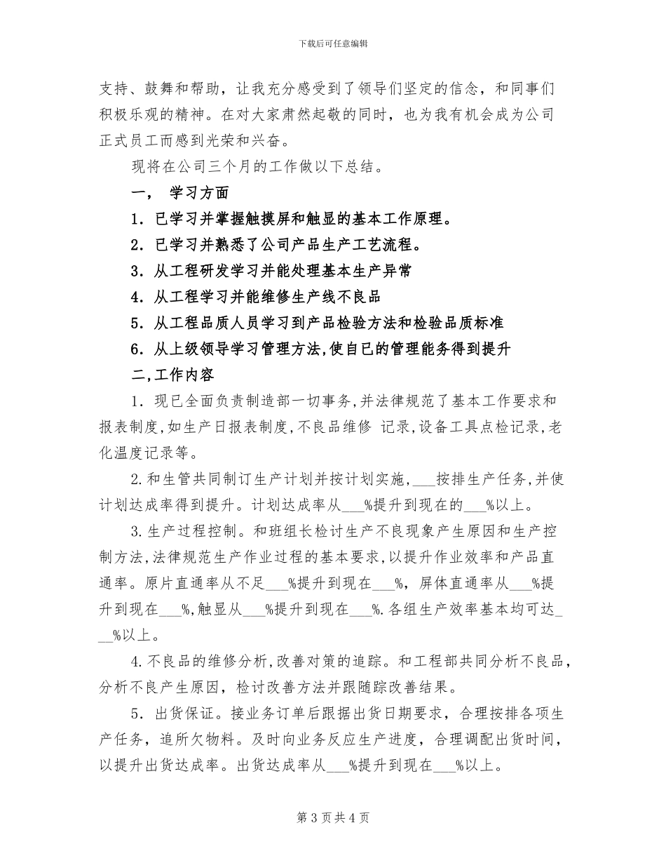 2024年触显行业试用期工作总结_第3页