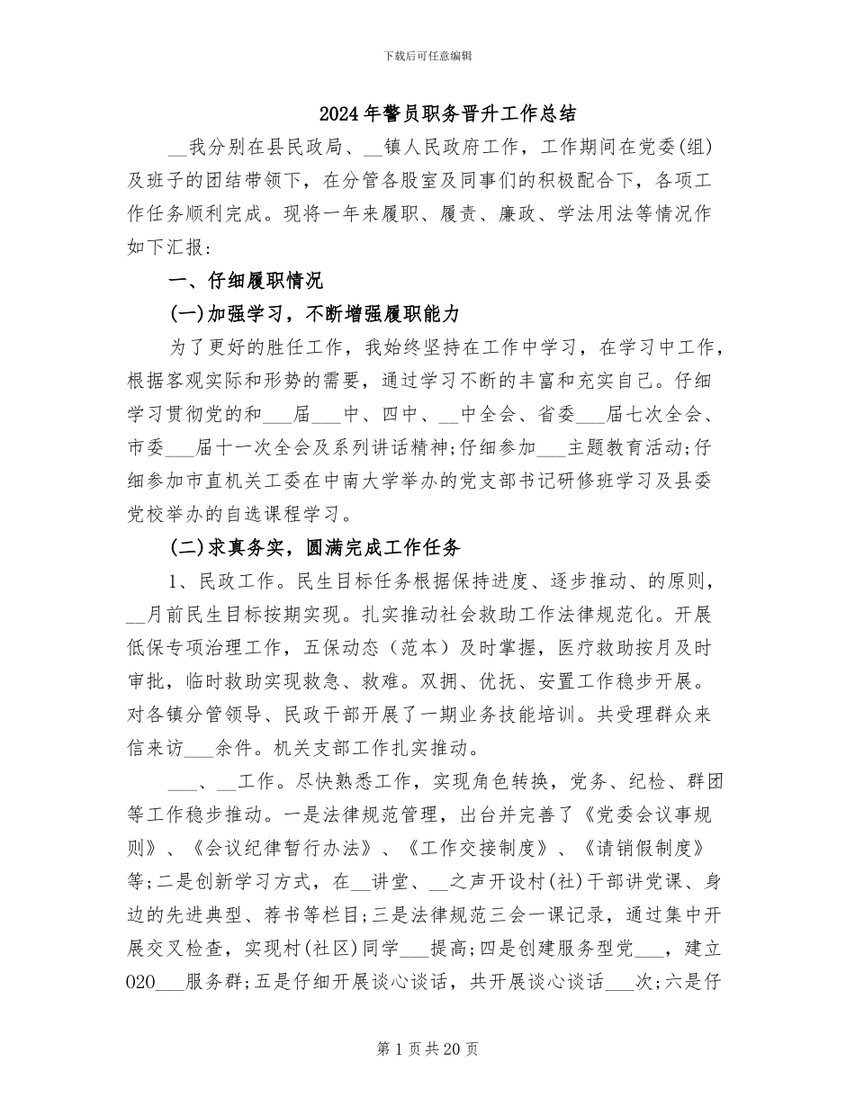 2024年警员职务晋升工作总结_第1页