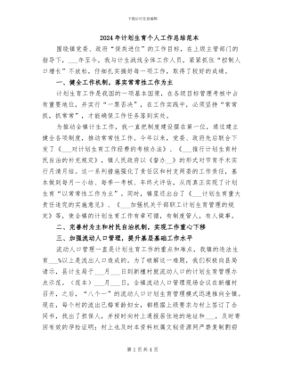 2024年计划生育个人工作总结范本