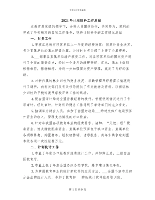 2024年计划财科工作总结