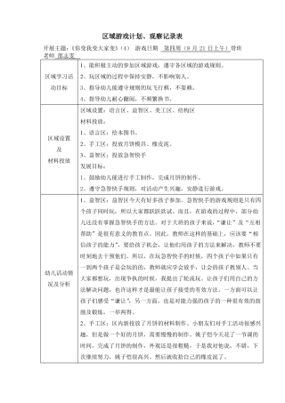 大班上学期区域游戏观察记录模板